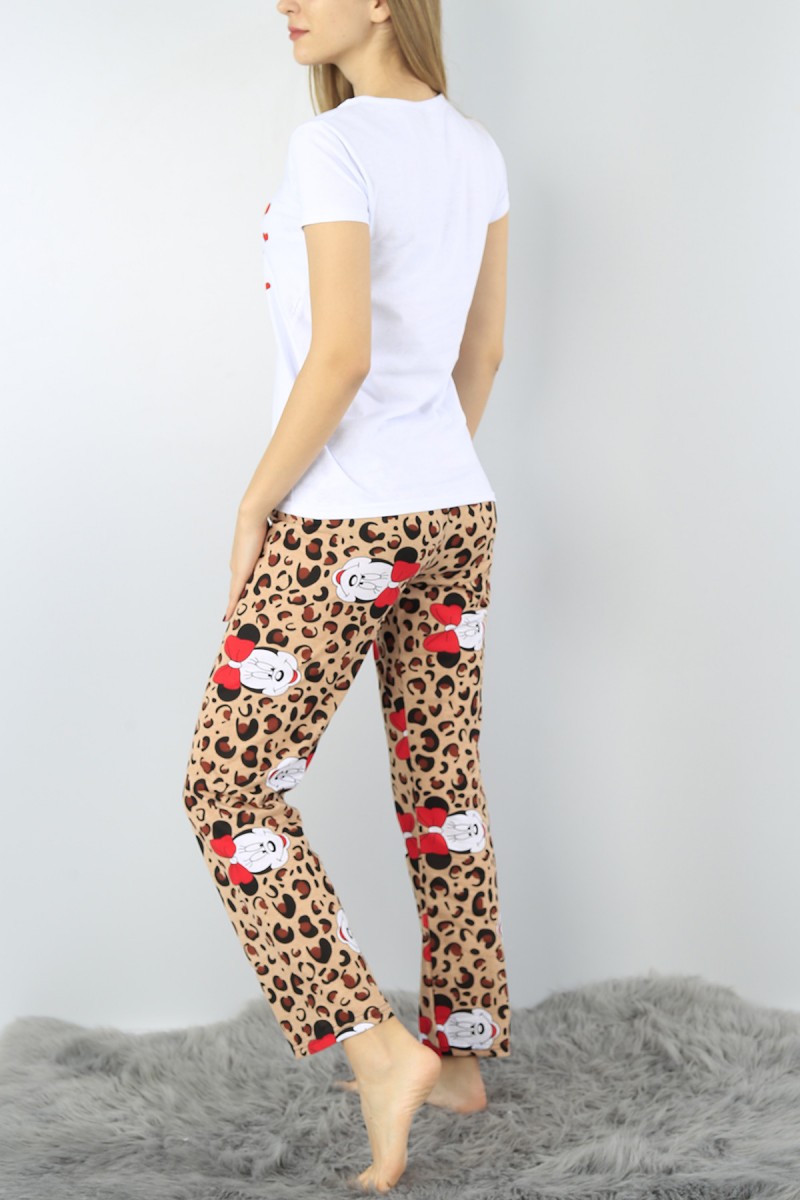 Beyaz Baskılı Bayan Pijama Takımı 52161