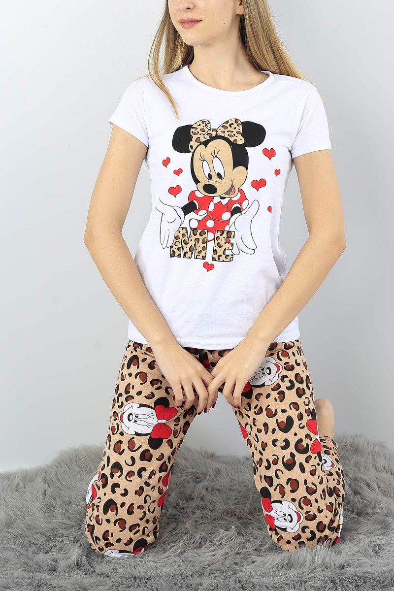 Beyaz Baskılı Bayan Pijama Takımı 52161