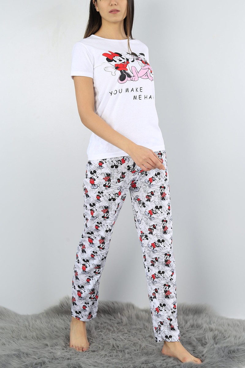 Beyaz Baskılı Bayan Pijama Takımı 52166