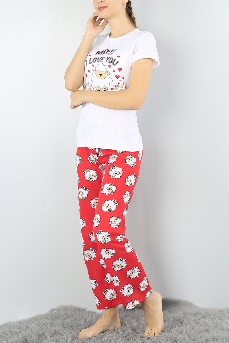 Beyaz Baskılı Bayan Pijama Takımı 52265