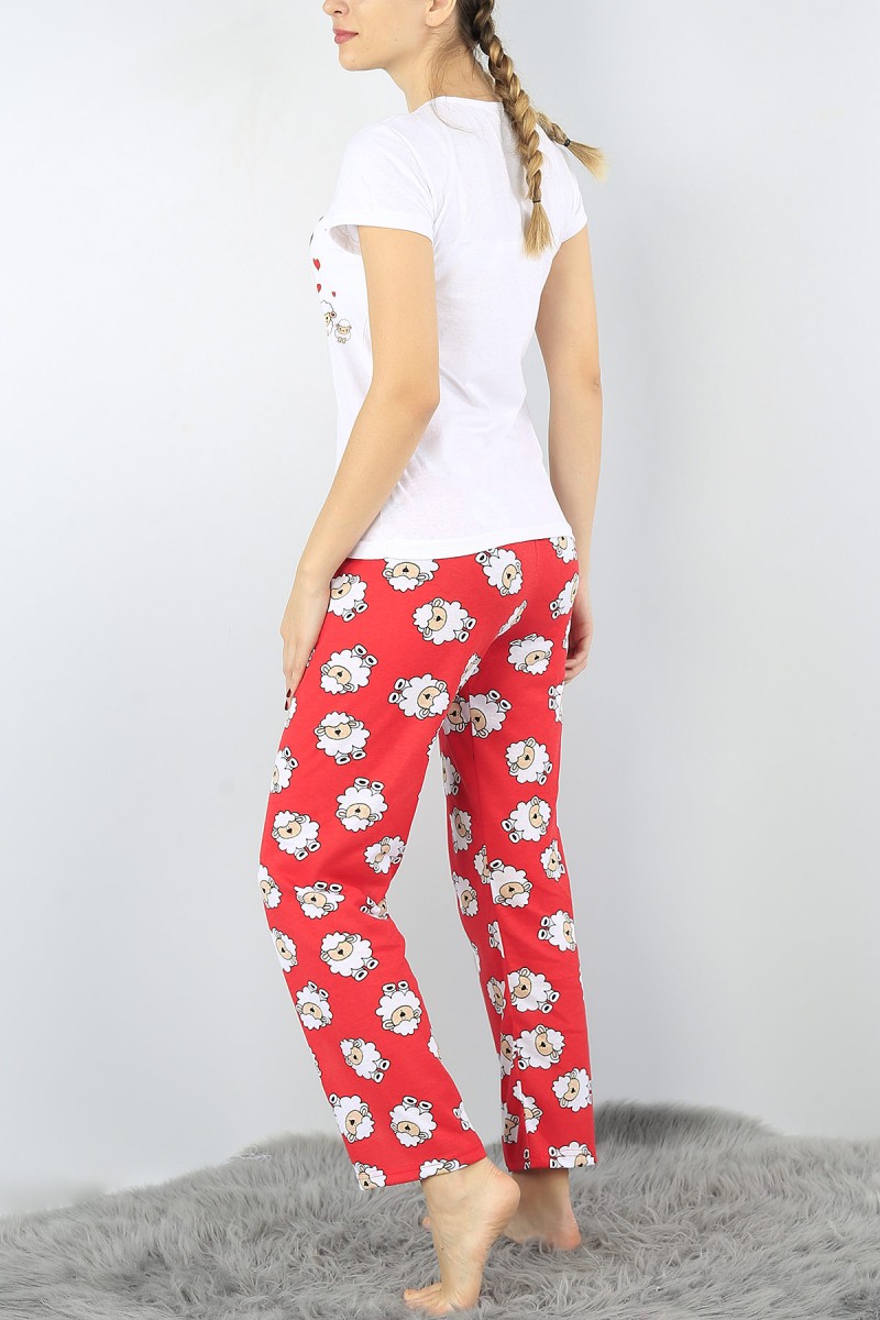 Beyaz Baskılı Bayan Pijama Takımı 52265