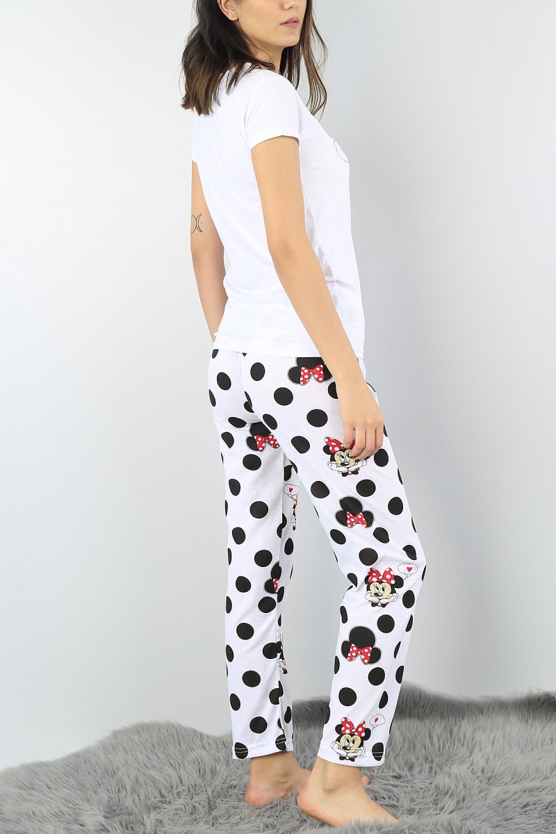 Beyaz Baskılı Bayan Pijama Takımı 52268