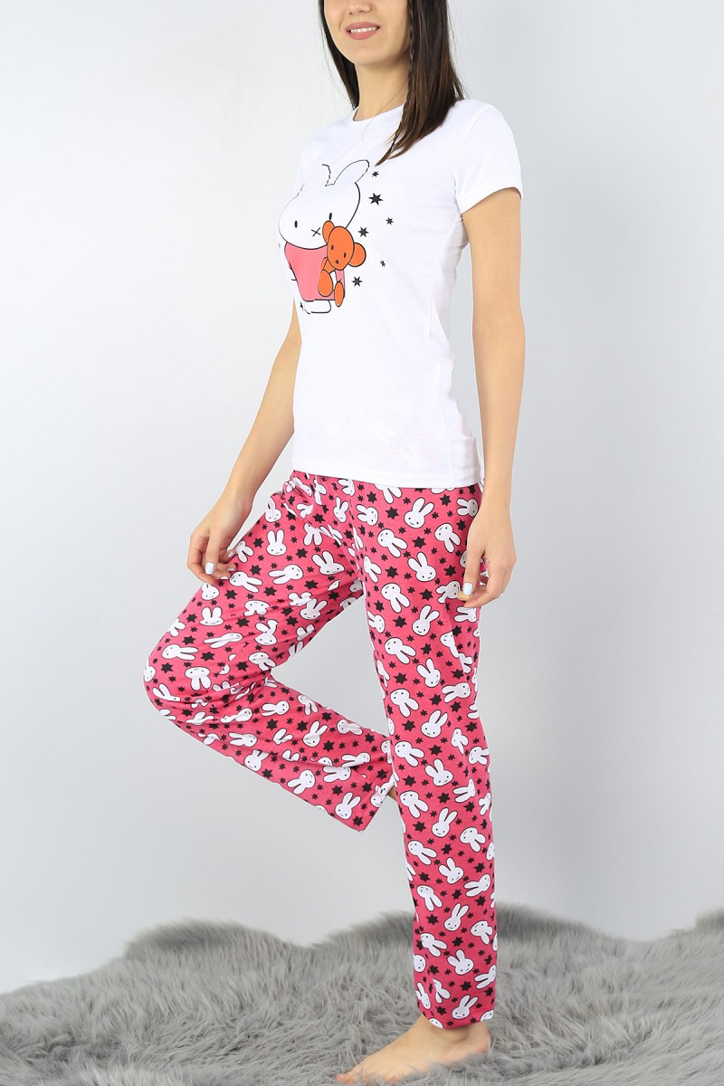 Beyaz Baskılı Bayan Pijama Takımı 52310