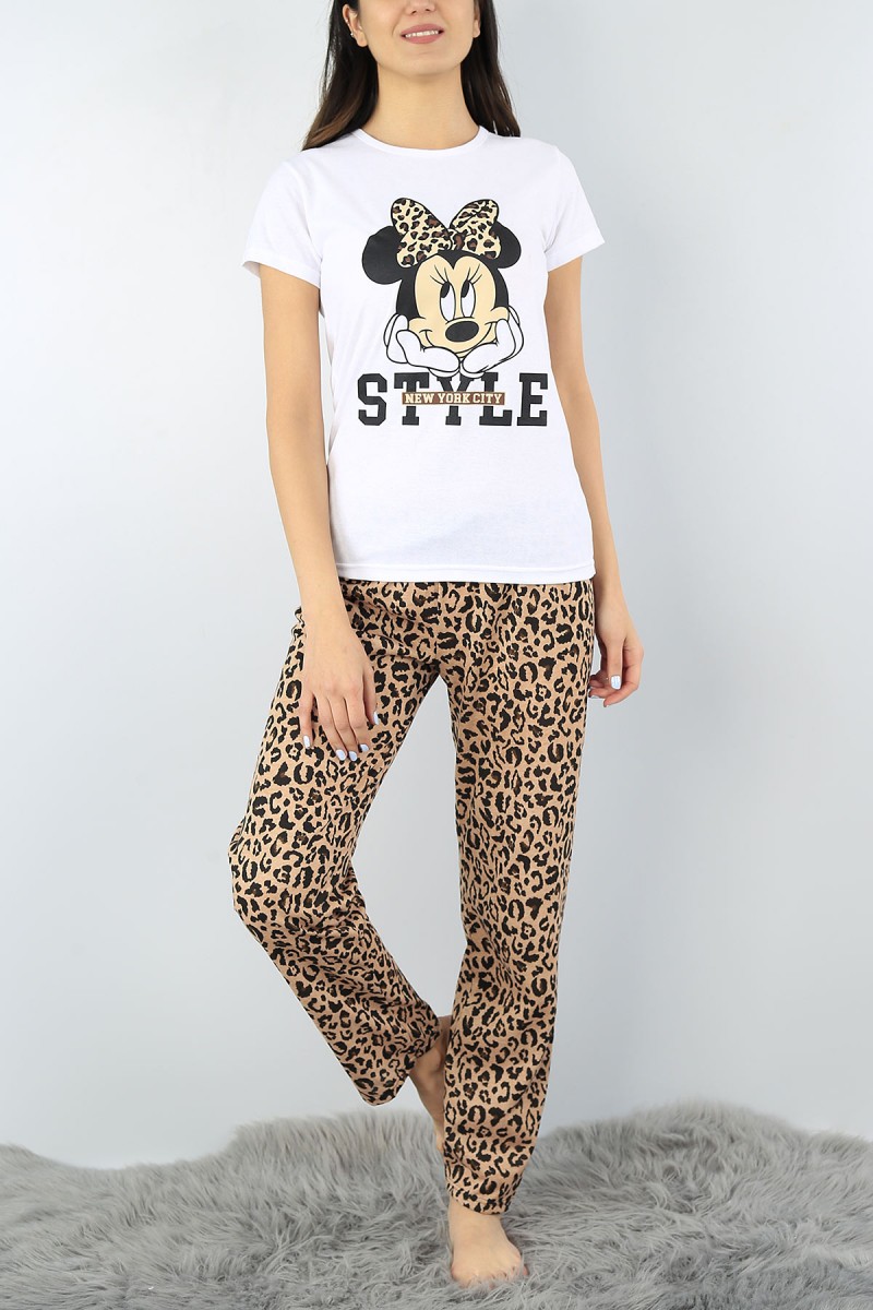 Beyaz Baskılı Bayan Pijama Takımı 52345