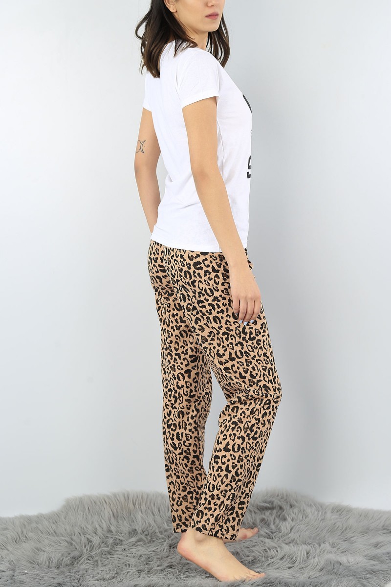 Beyaz Baskılı Bayan Pijama Takımı 52345