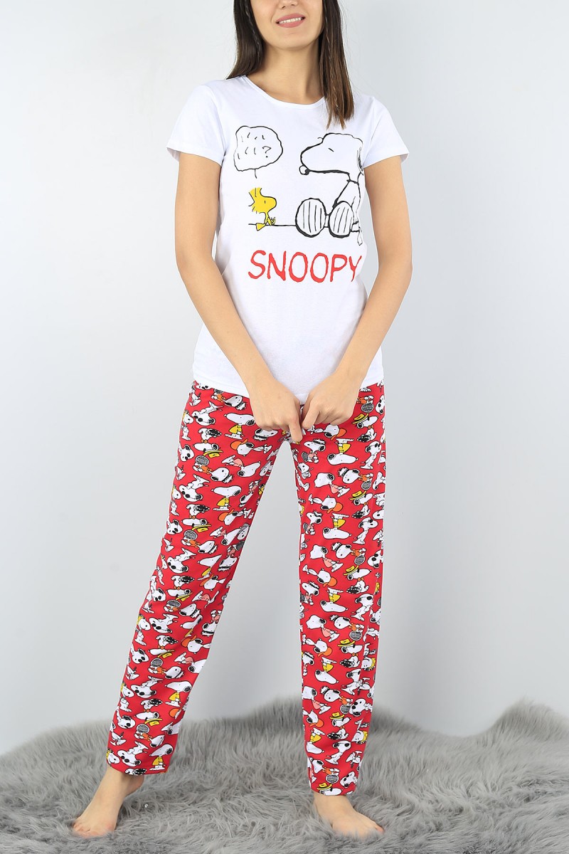 Beyaz Baskılı Bayan Pijama Takımı 52373