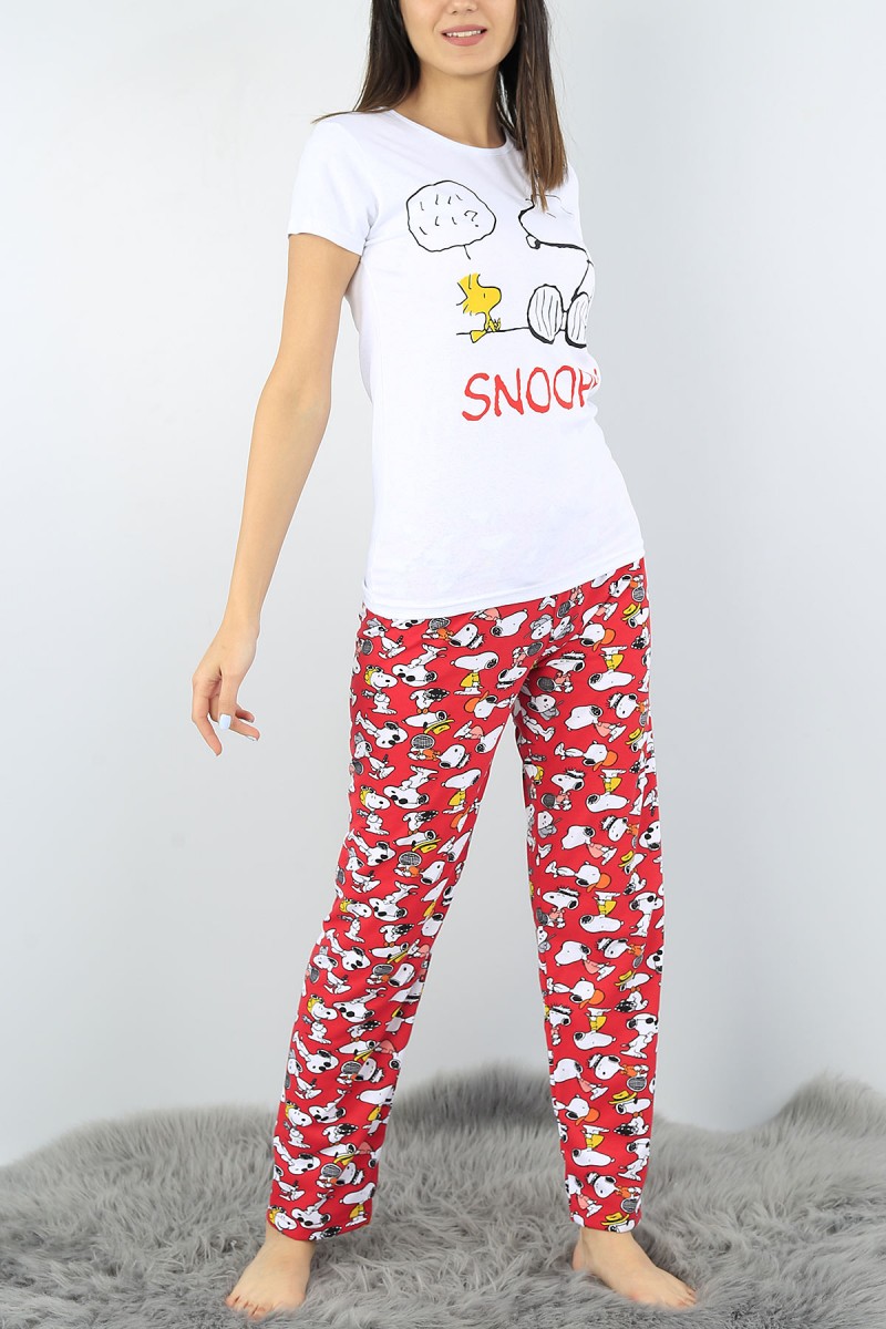 Beyaz Baskılı Bayan Pijama Takımı 52373