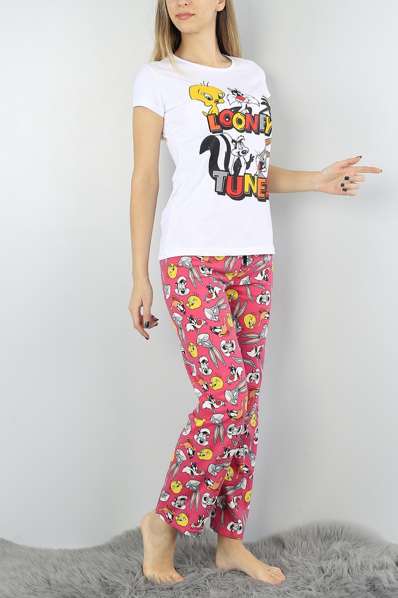 Beyaz Baskılı Bayan Pijama Takımı 54394