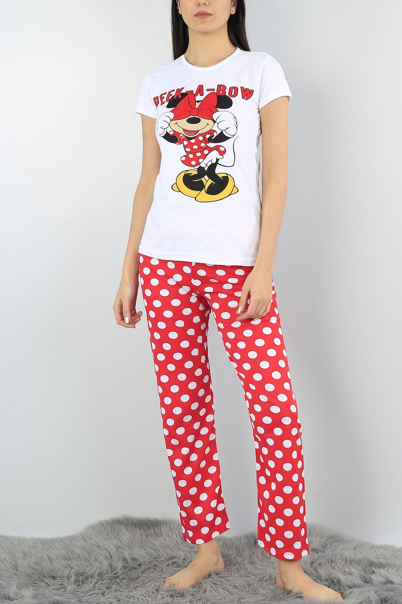 Beyaz Baskılı Bayan Pijama Takımı 54408