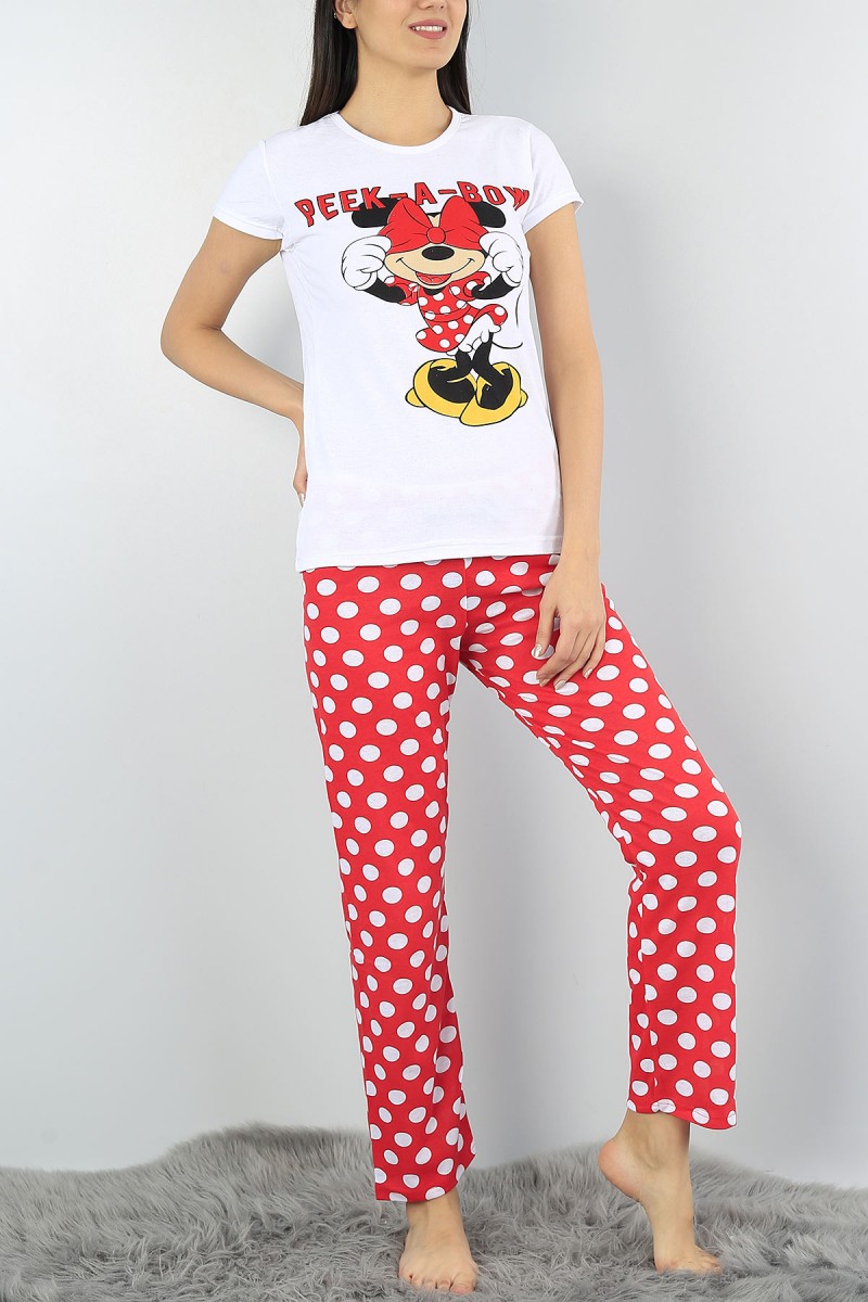 Beyaz Baskılı Bayan Pijama Takımı 54408