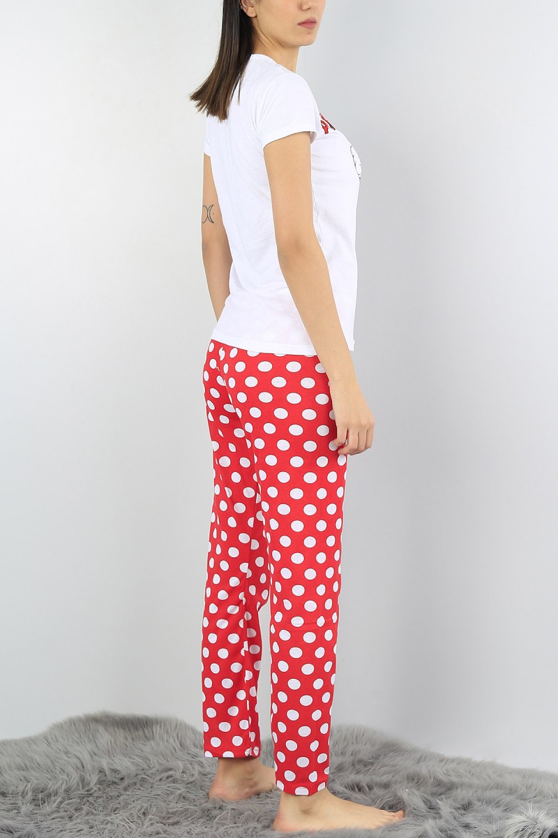 Beyaz Baskılı Bayan Pijama Takımı 54408
