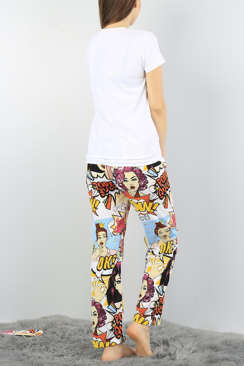 Beyaz Baskılı Bayan Pijama Takımı 56827