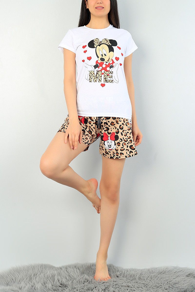 Beyaz Baskılı Bayan Pijama Takımı 67028