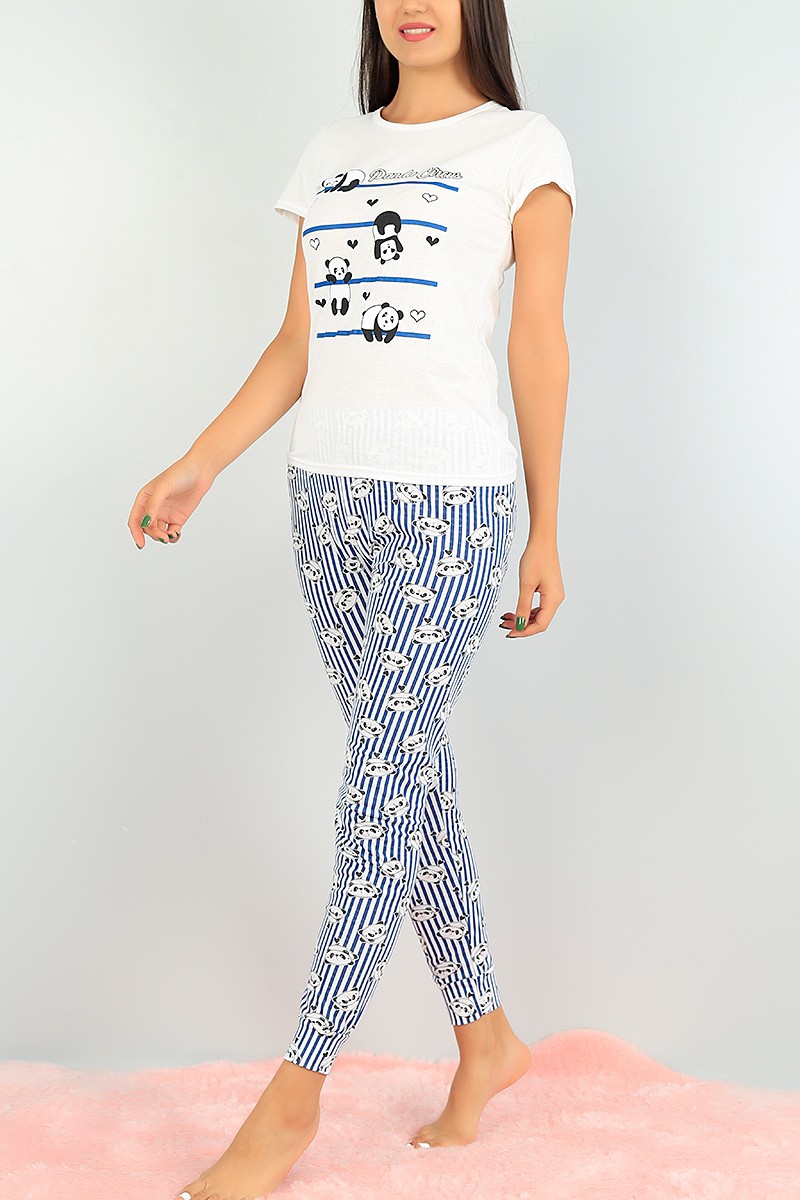 Beyaz Baskılı Bayan Pijama Takımı 73479