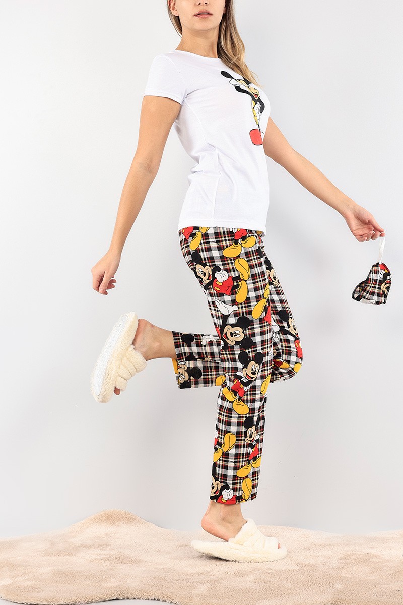 Beyaz Baskılı Bayan Pijama Takımı 92113