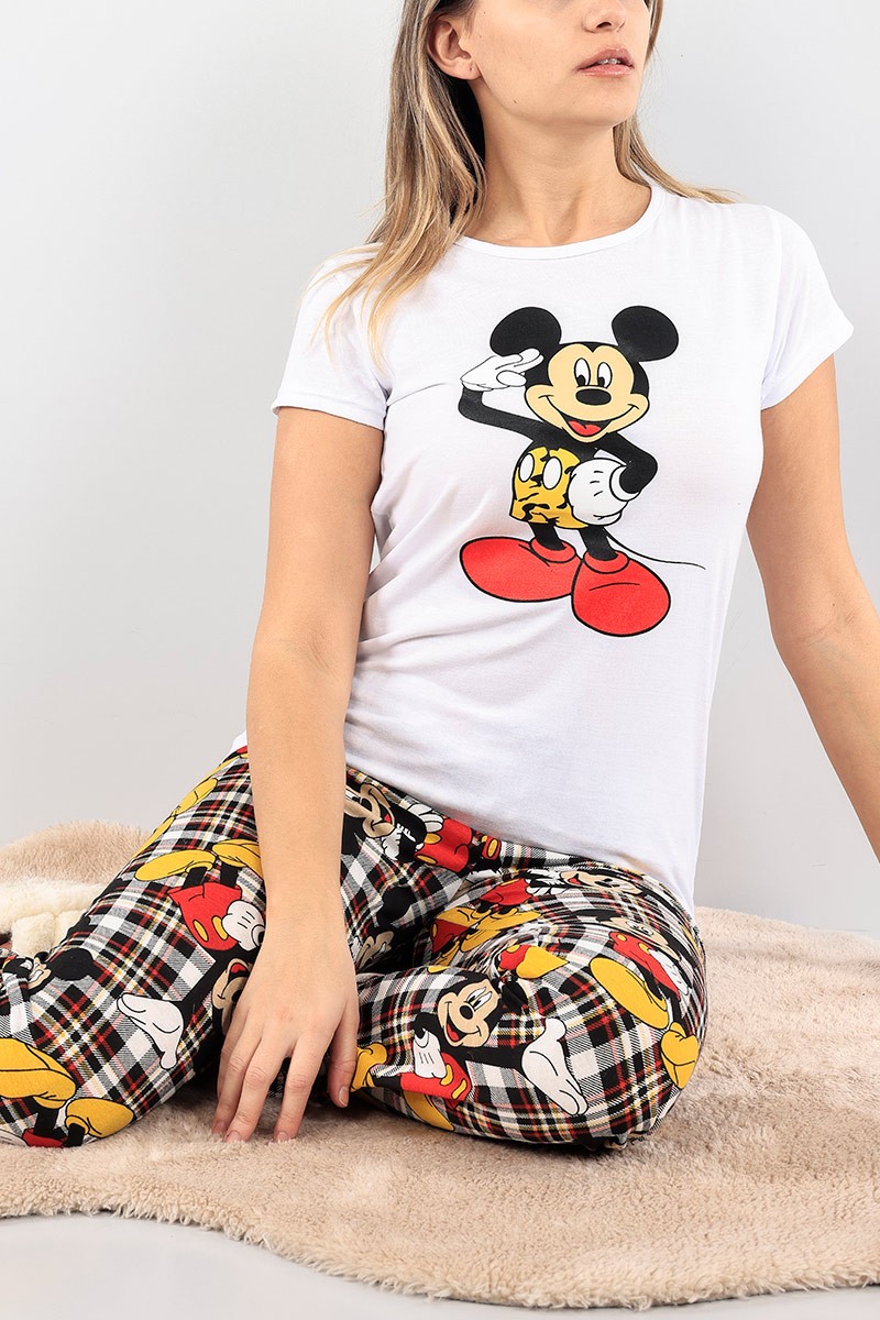 Beyaz Baskılı Bayan Pijama Takımı 92113