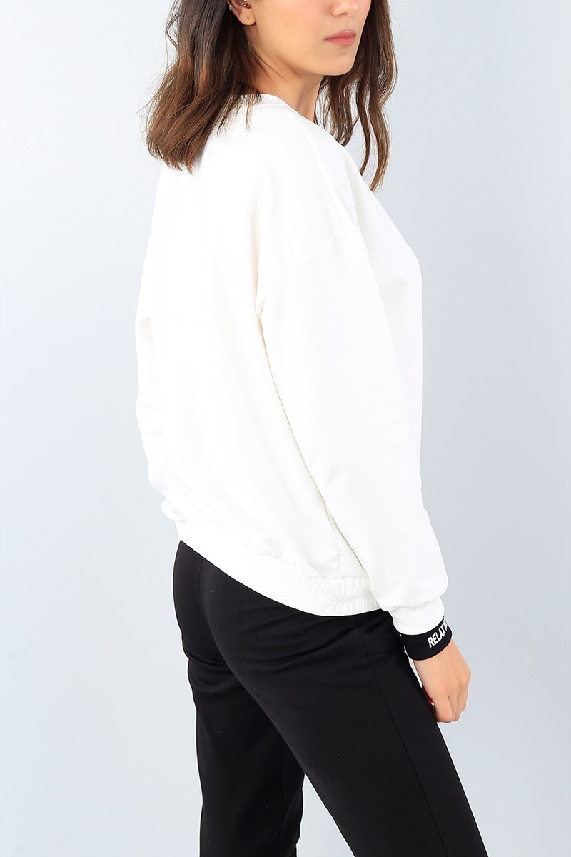 Beyaz Baskılı Bayan Sweat 39574