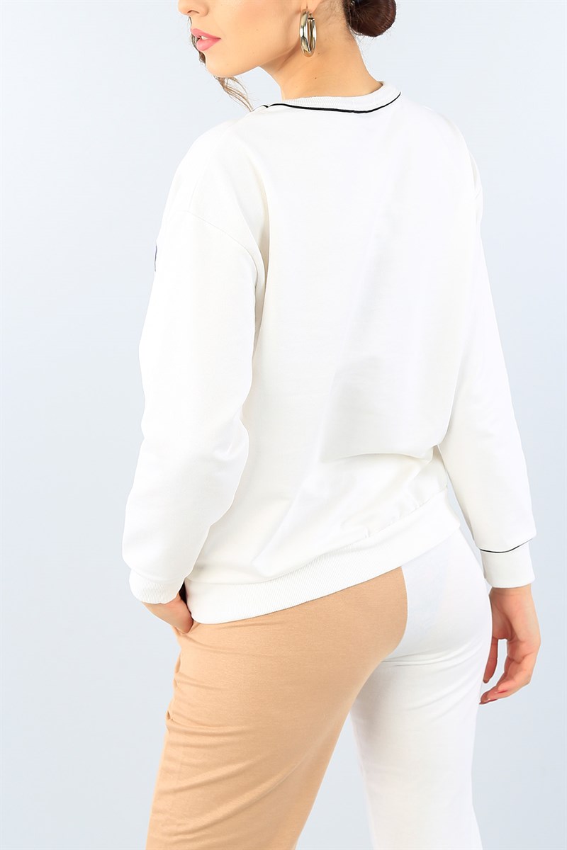 Beyaz Baskılı Bayan Sweat 39630