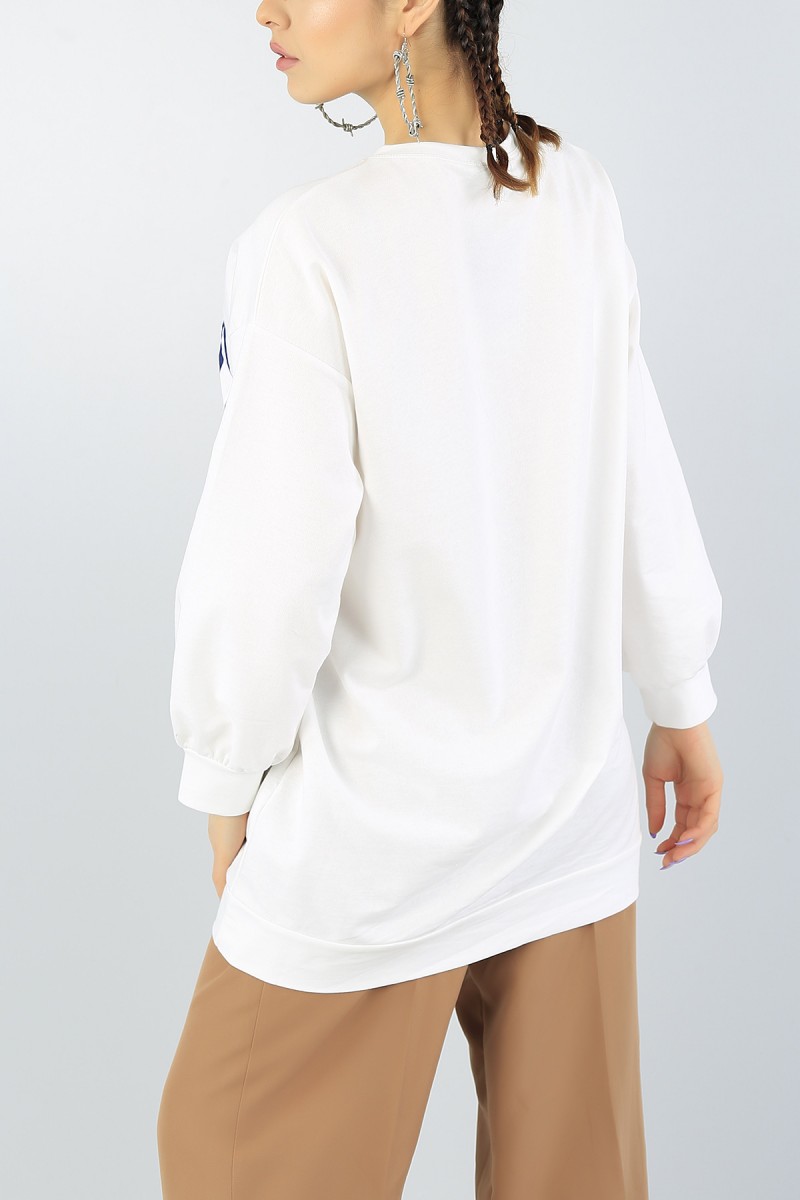 Beyaz Baskılı Bayan Sweat 55739