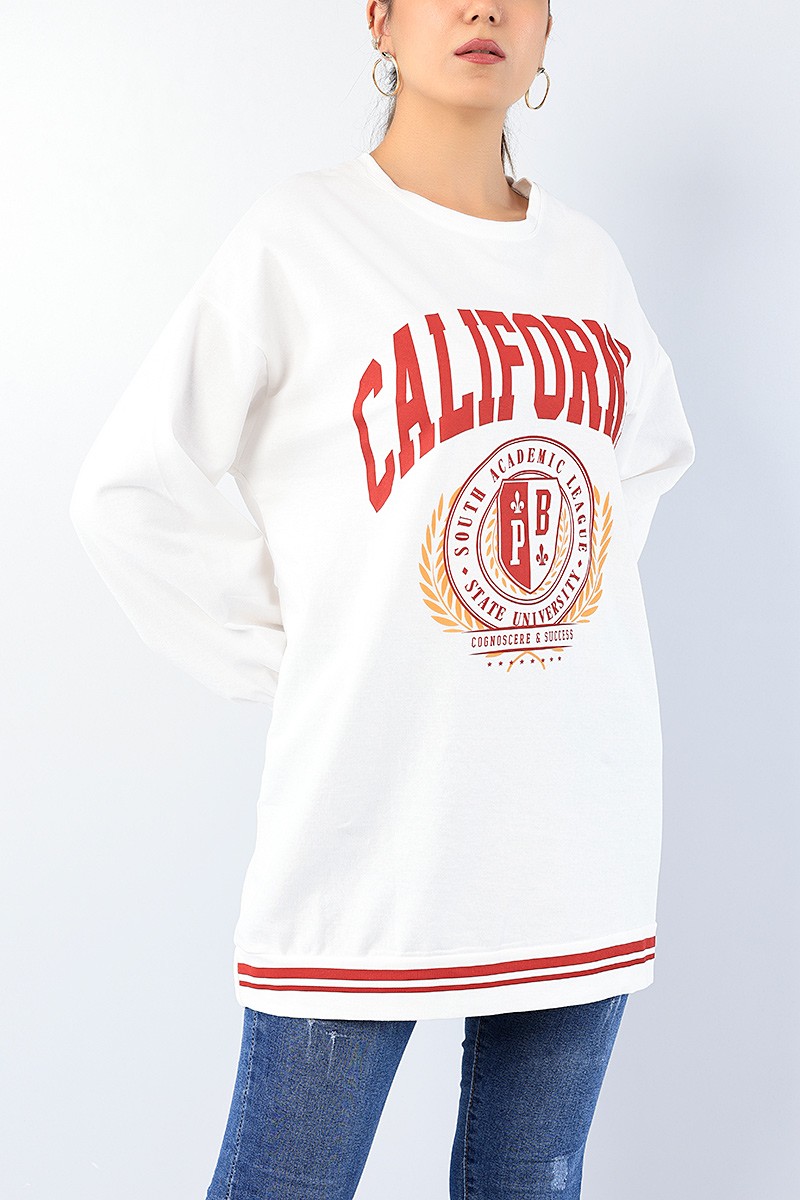 Beyaz Baskılı Bayan Sweat Tunik 75173