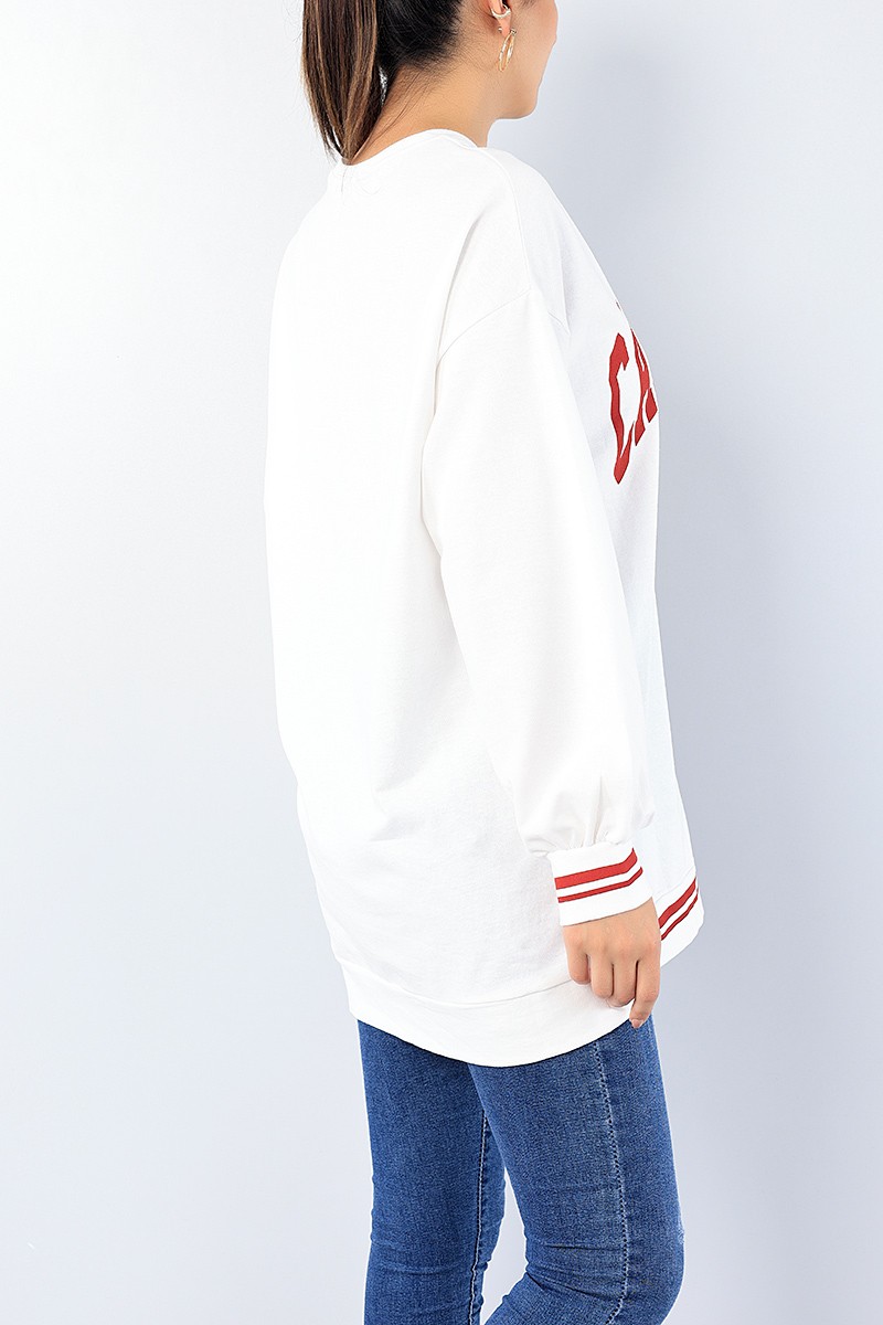 Beyaz Baskılı Bayan Sweat Tunik 75173