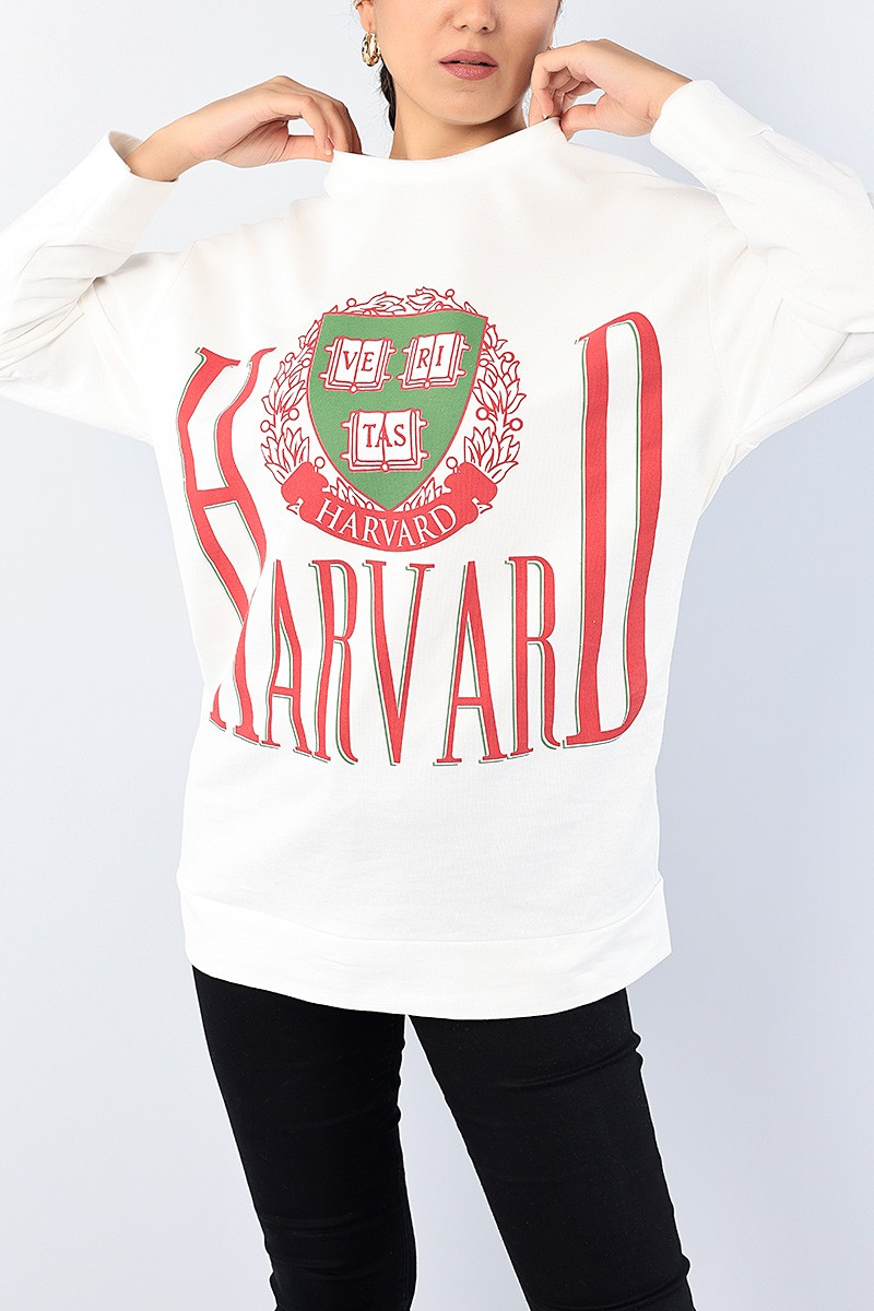 Beyaz Baskılı Bayan Sweat Tunik 75650