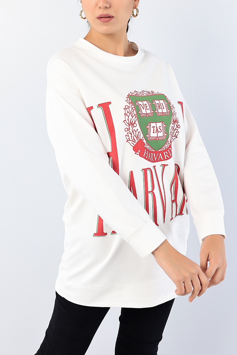 Beyaz Baskılı Bayan Sweat Tunik 75650