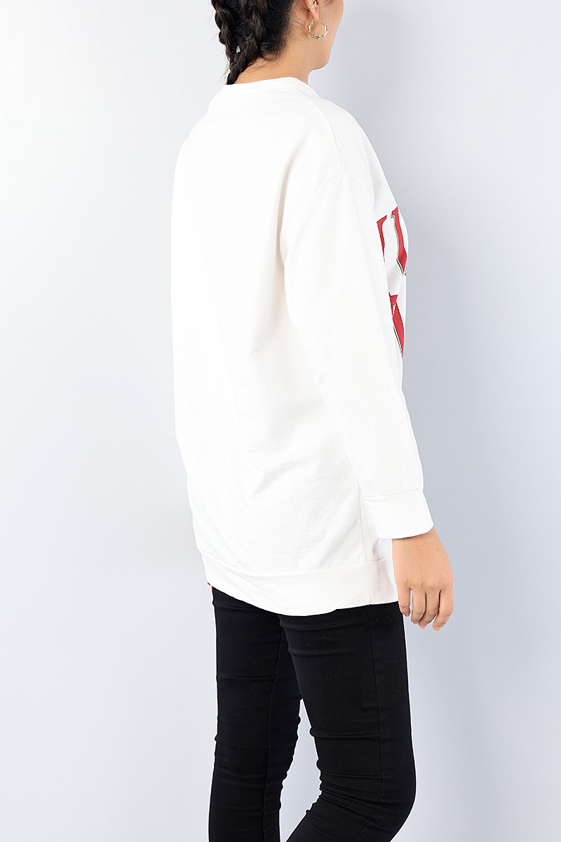 Beyaz Baskılı Bayan Sweat Tunik 75650