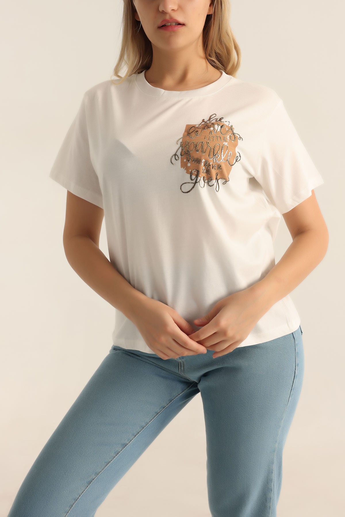 Beyaz Baskılı Bayan Tişört 187520
