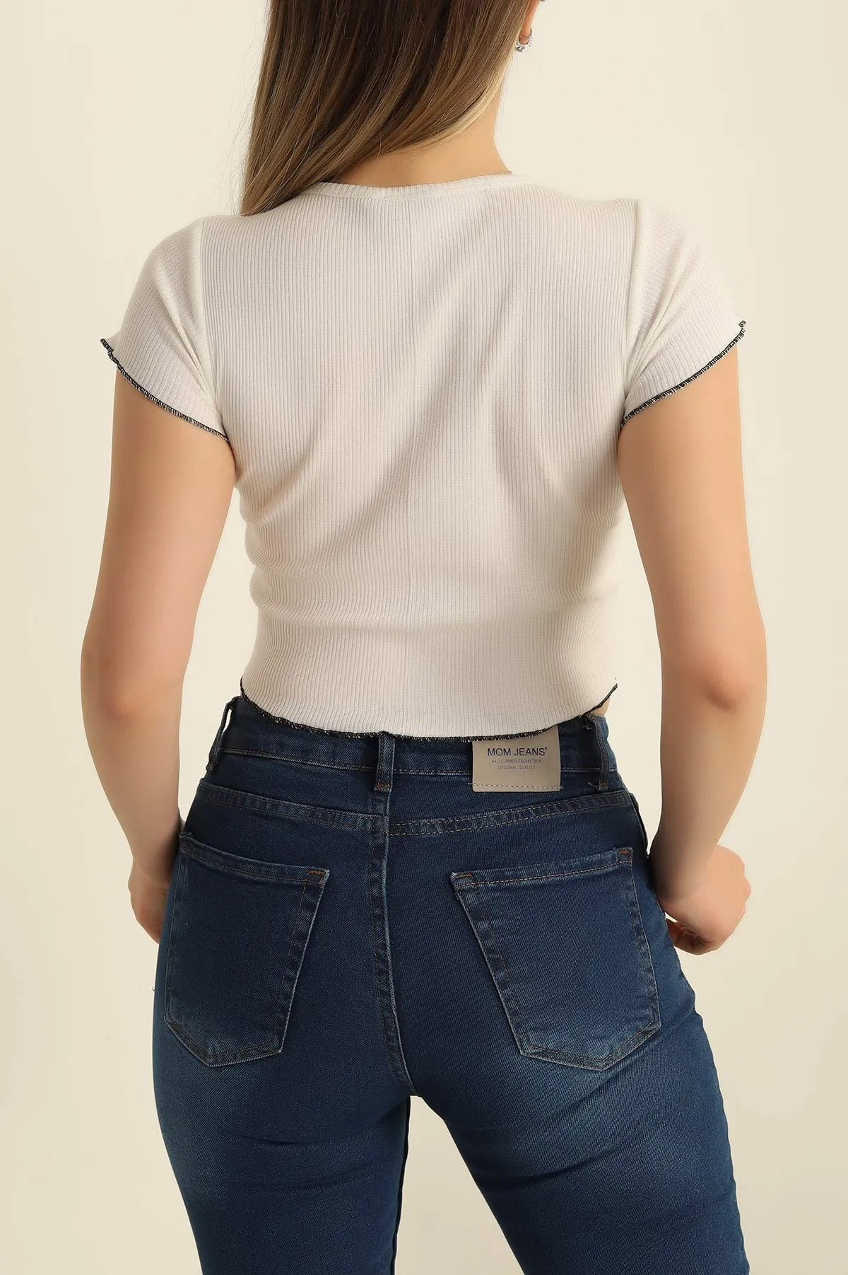 Beyaz Baskılı Fitilli Bayan Bluz 279672
