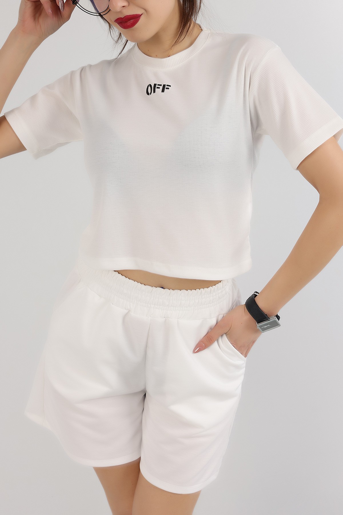 Beyaz Baskılı Fitilli Bluz 164823