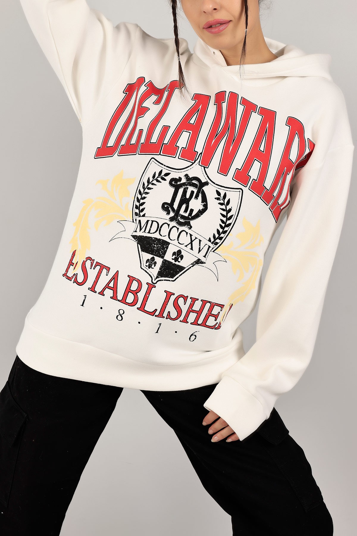 Beyaz Baskılı İçi Şardonlu Bayan Sweat 143148