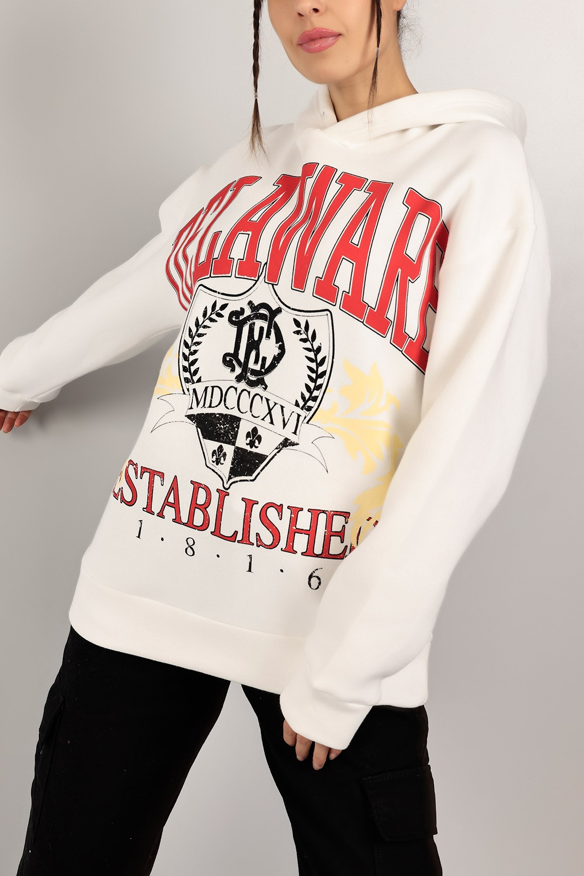 Beyaz Baskılı İçi Şardonlu Bayan Sweat 143148