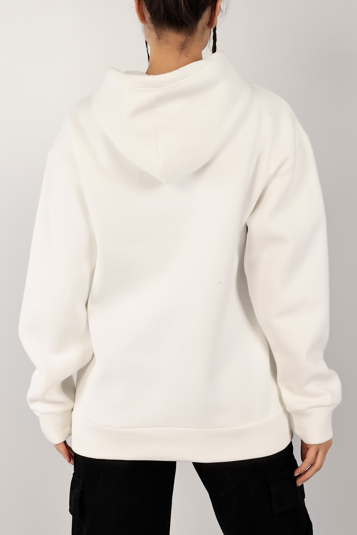 Beyaz Baskılı İçi Şardonlu Bayan Sweat 143148