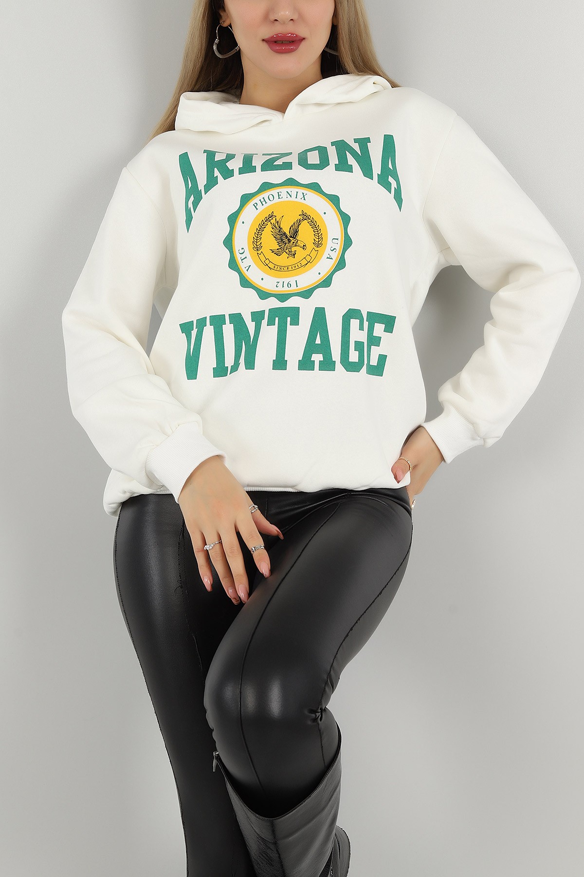 Beyaz Baskılı İçi Şardonlu Bayan Sweat 146329