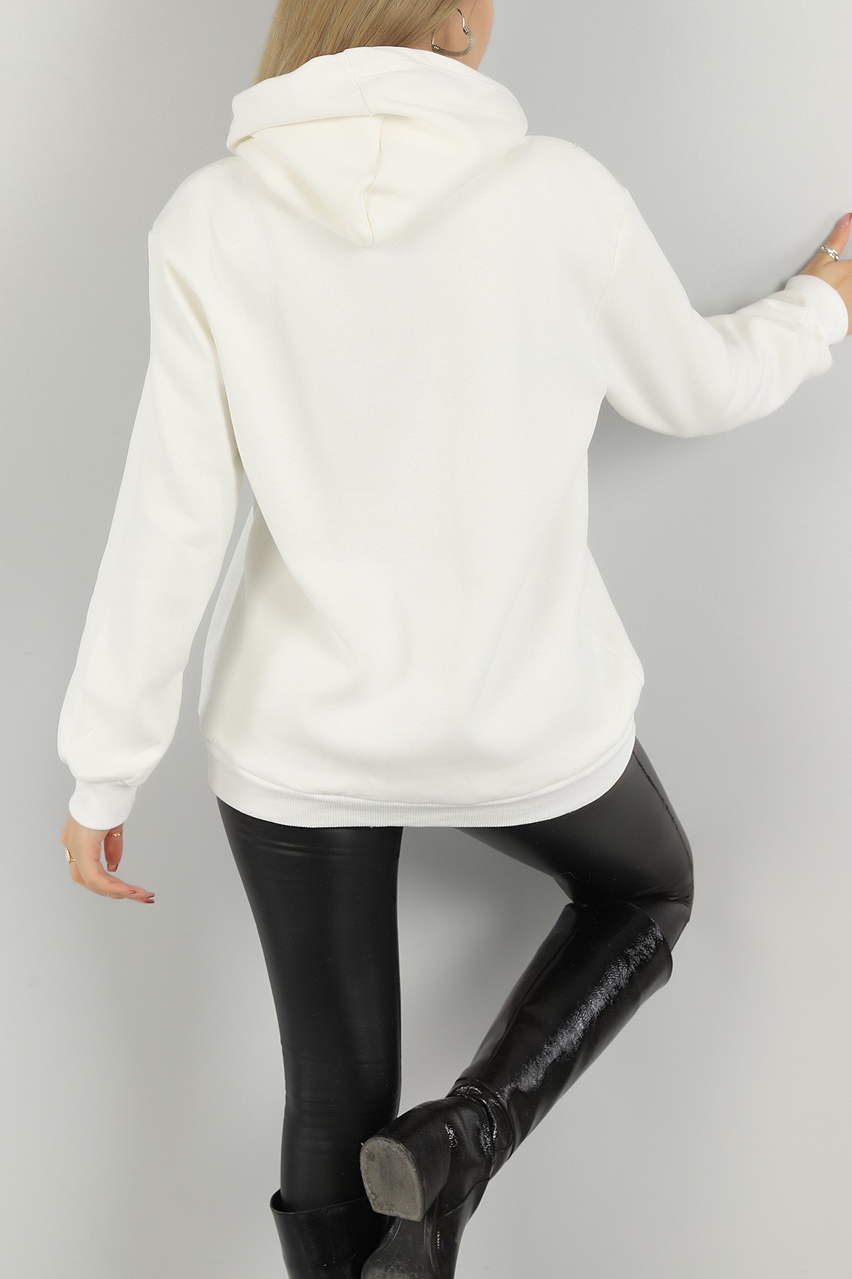 Beyaz Baskılı İçi Şardonlu Bayan Sweat 146329