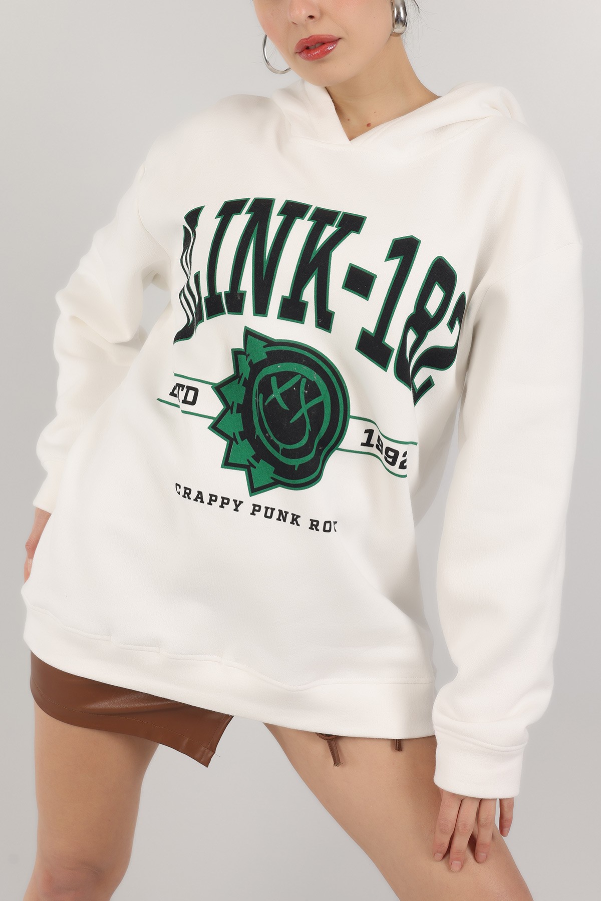 Beyaz Baskılı İçi Şardonlu Bayan Sweat -T 149384