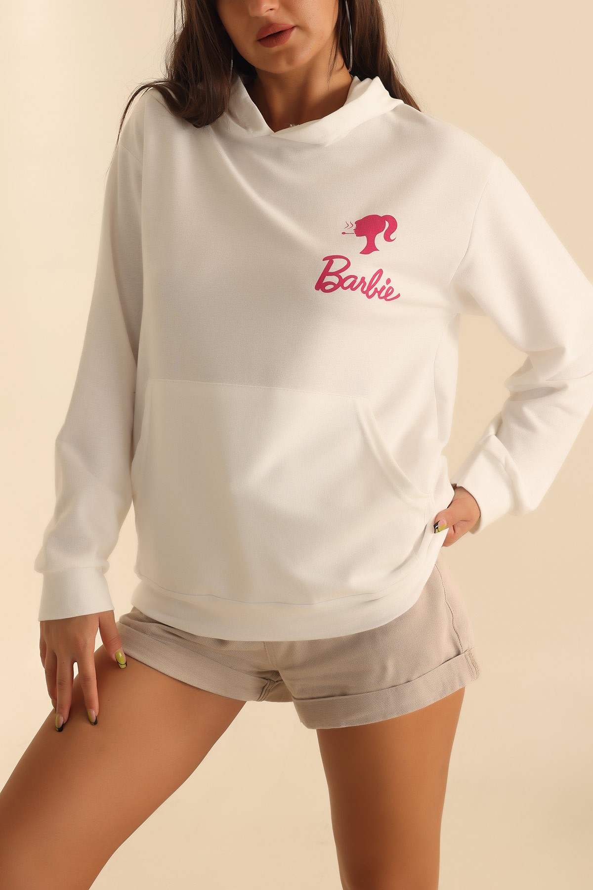 Beyaz Baskılı İki İp Bayan Sweat 201257