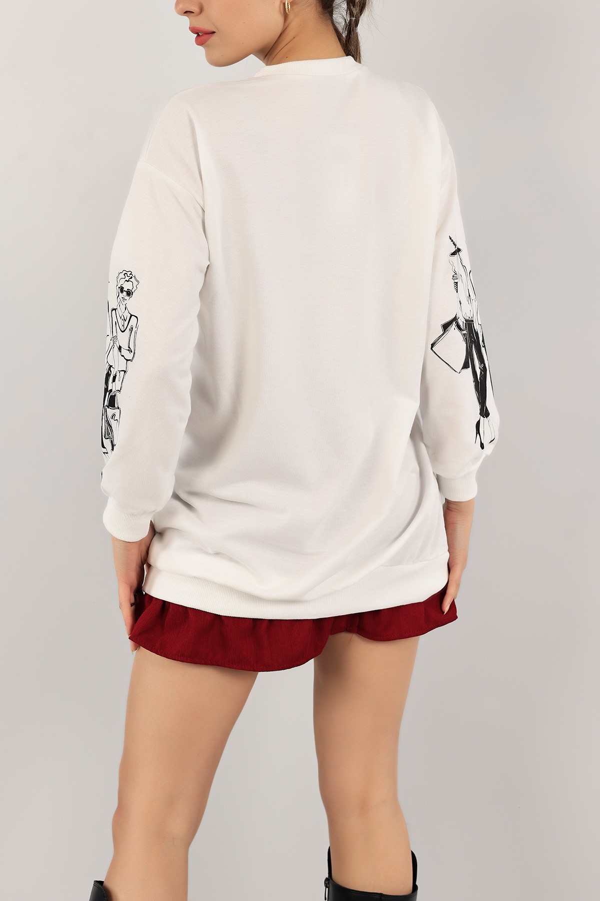 Beyaz Baskılı İki İp Sweat Tunik 141074