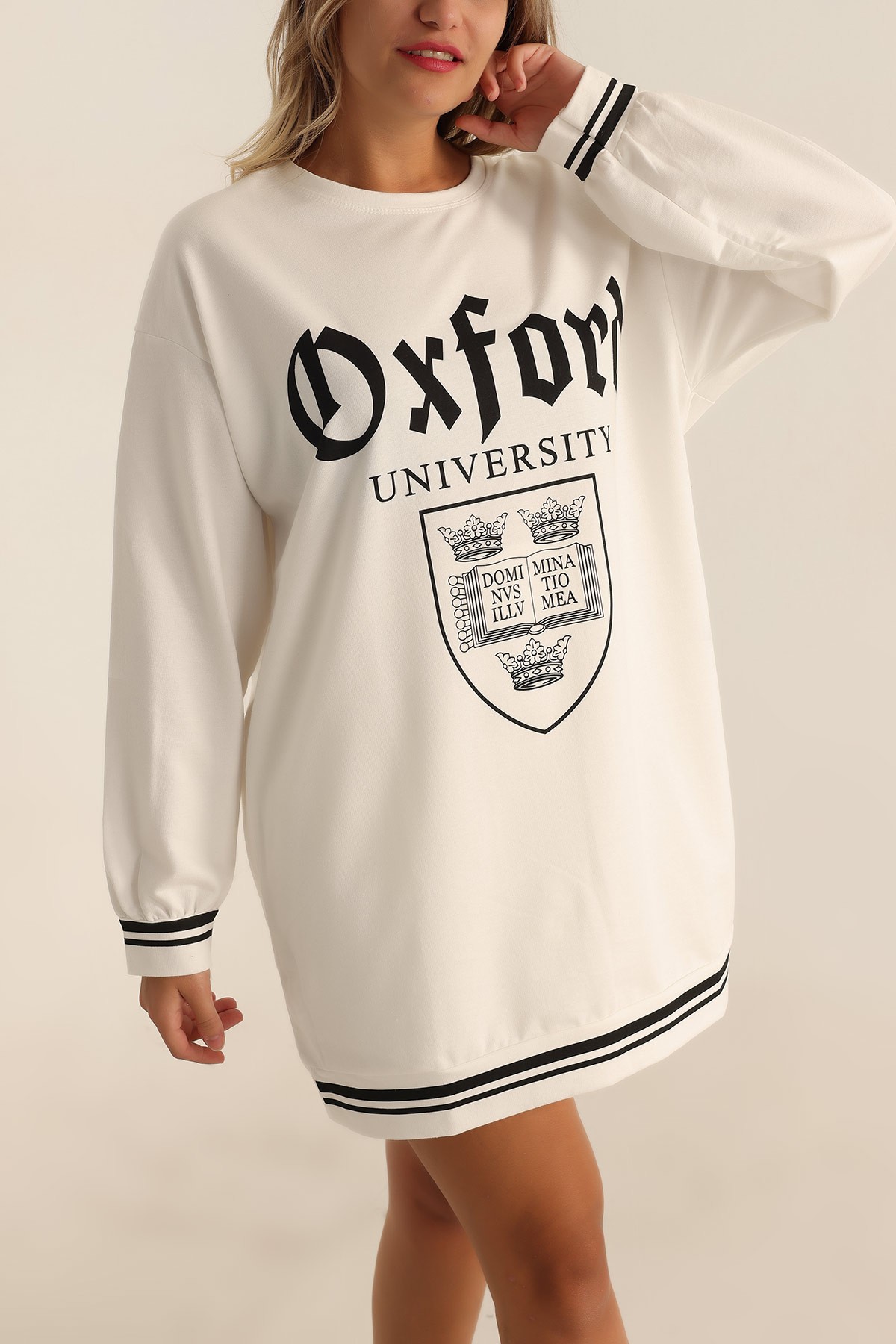 Beyaz Baskılı İki İp Sweat Tunik 198366