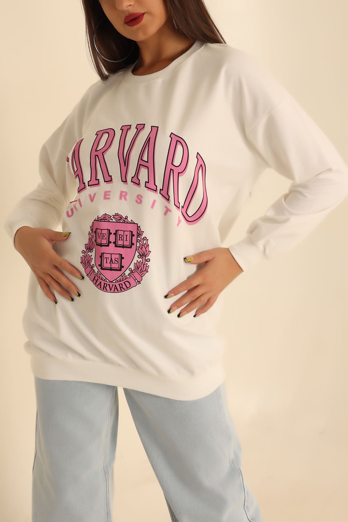 Beyaz Baskılı İki İp Sweat Tunik 202326