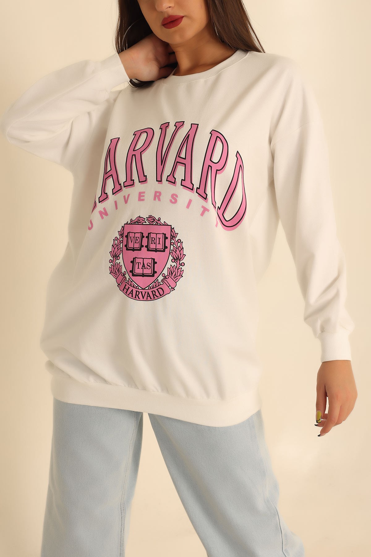 Beyaz Baskılı İki İp Sweat Tunik 202326