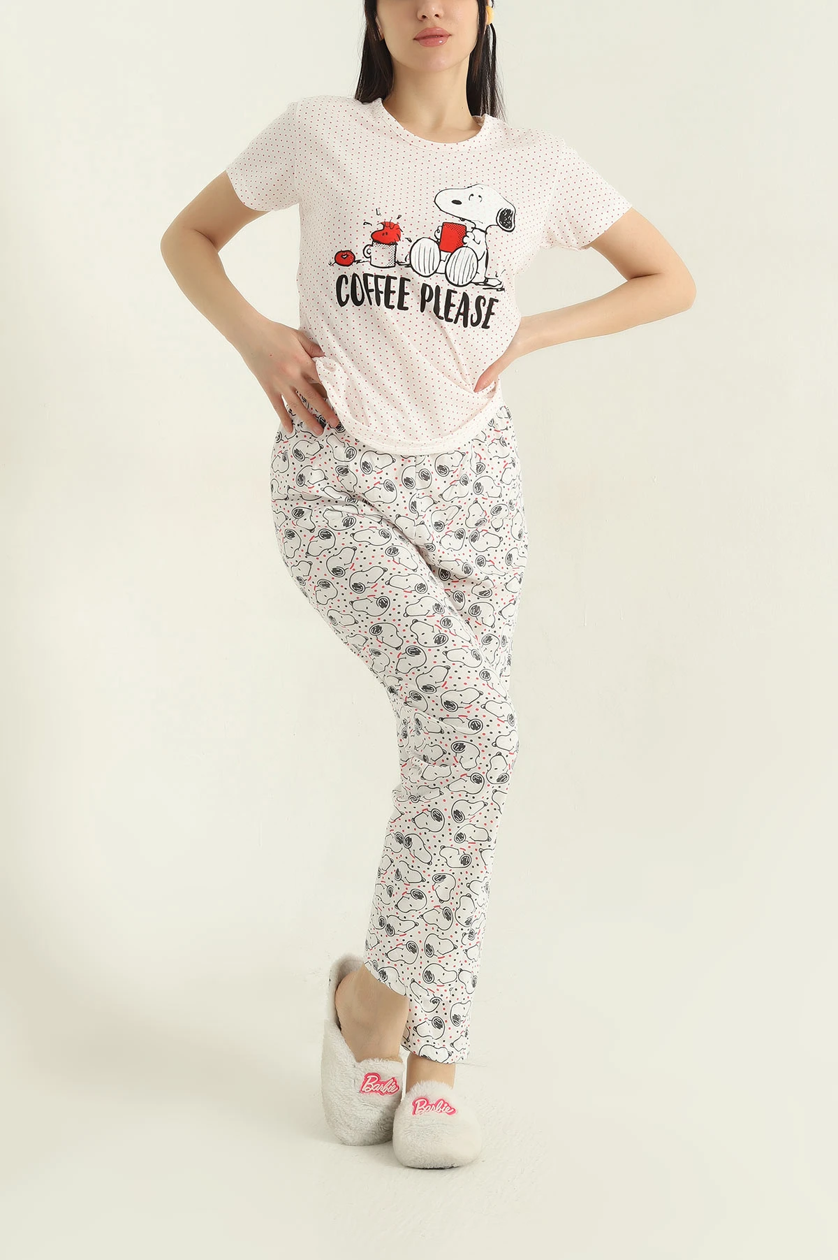 Beyaz Baskılı Kadın Pijama Takımı 357369