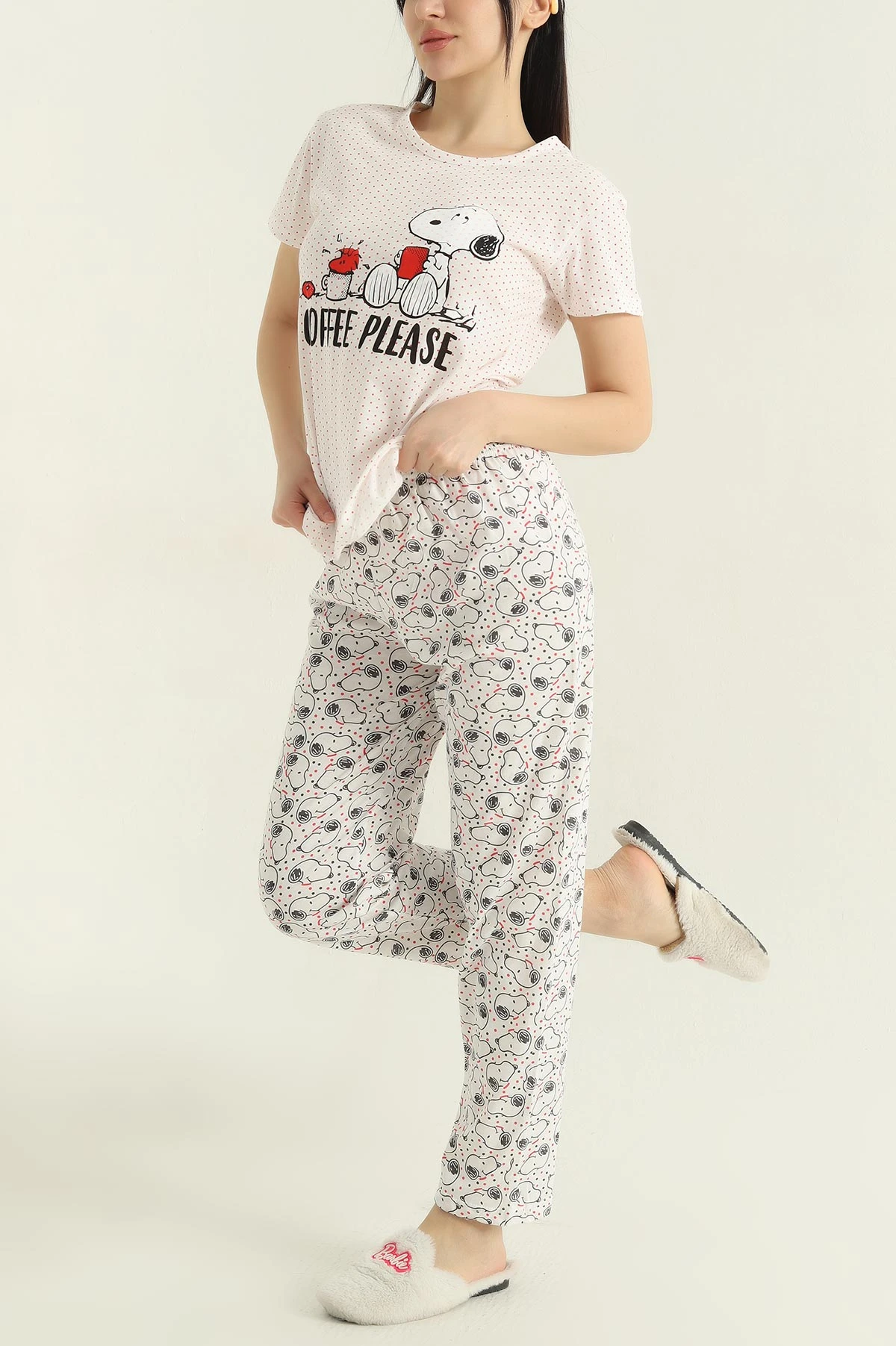 Beyaz Baskılı Kadın Pijama Takımı 357369