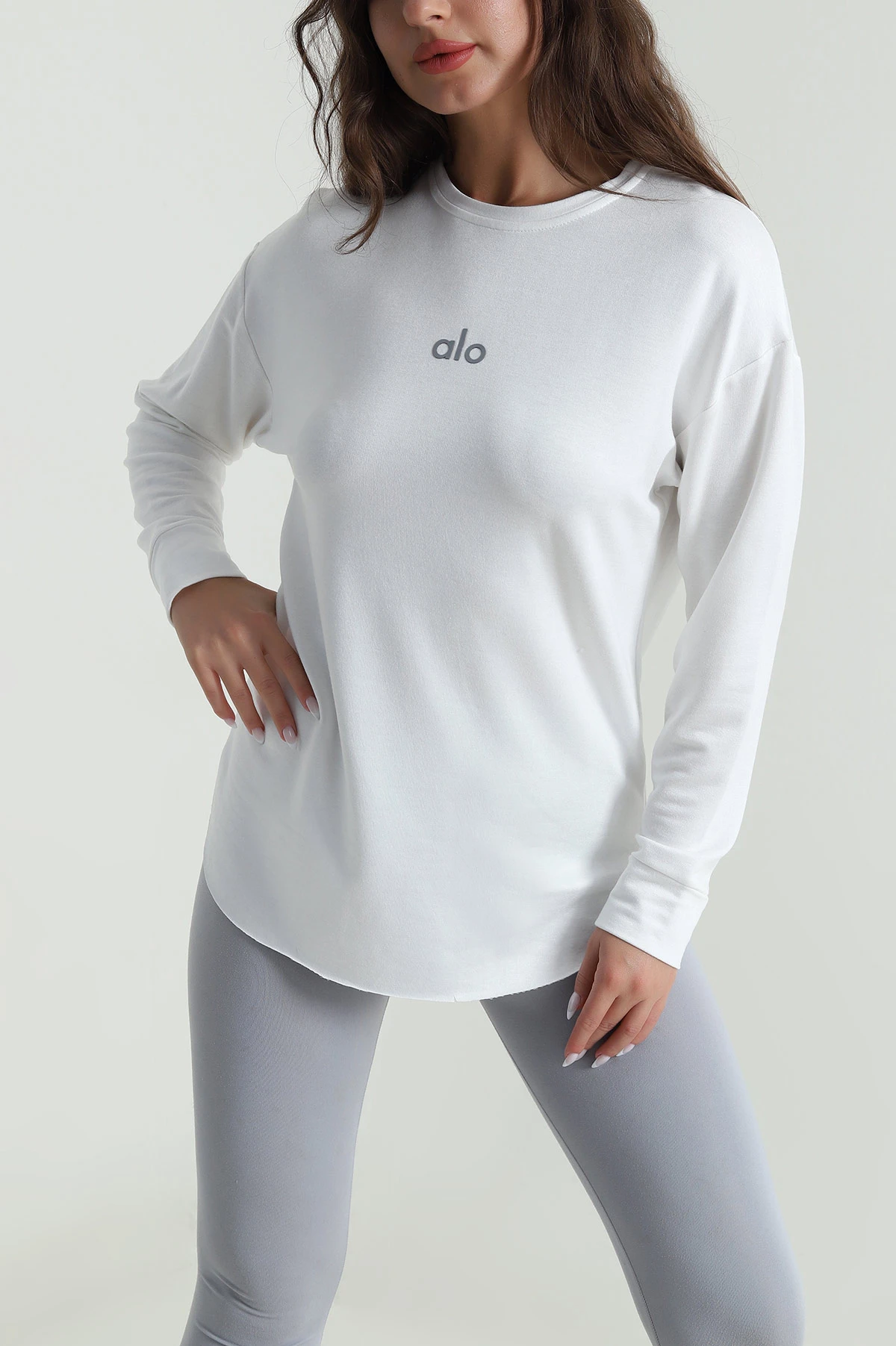 Beyaz Baskılı Kristal Kadın Sweat Tunik 485141