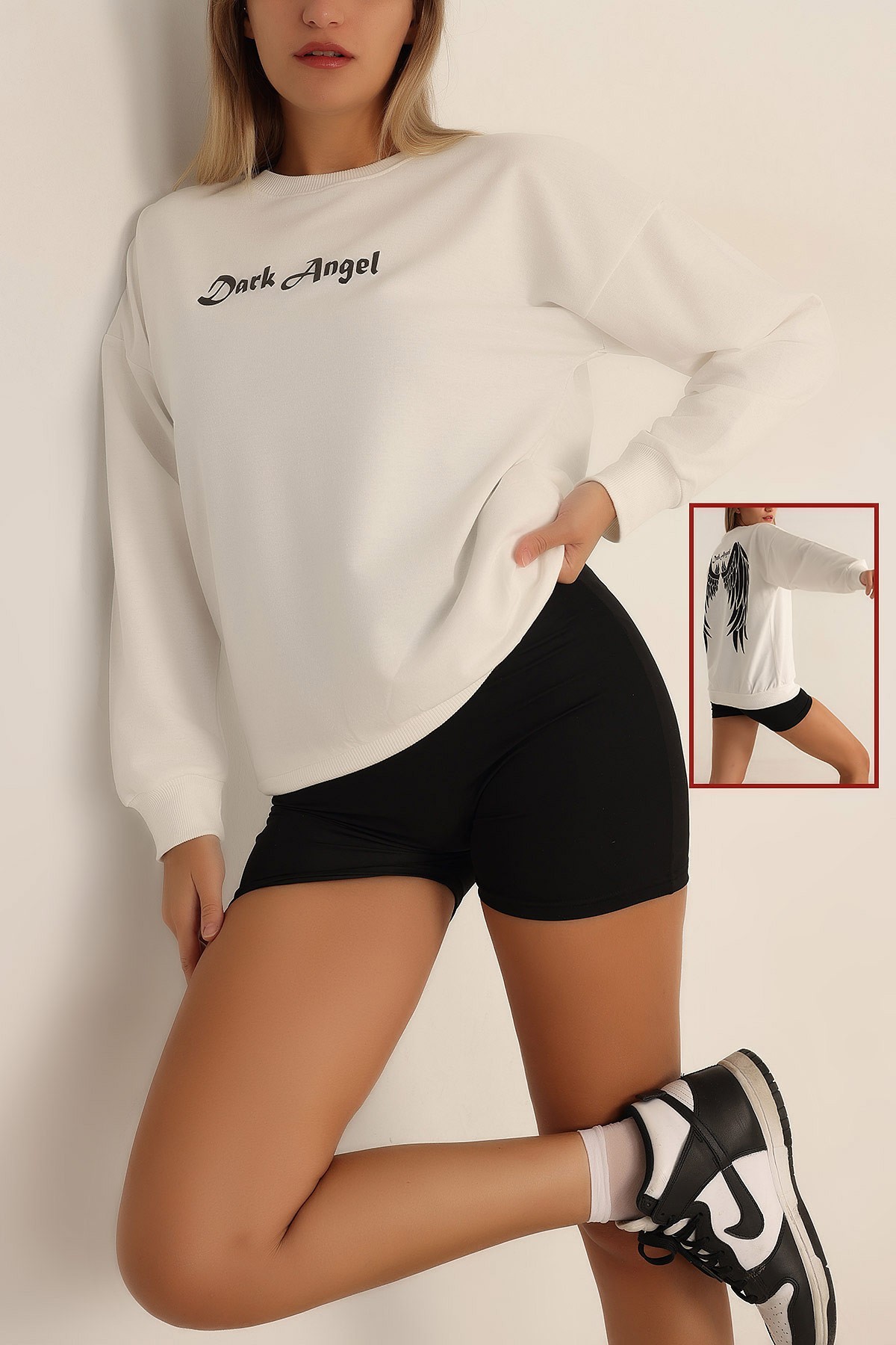 Beyaz Baskılı Oversize Bayan Sweat 199242