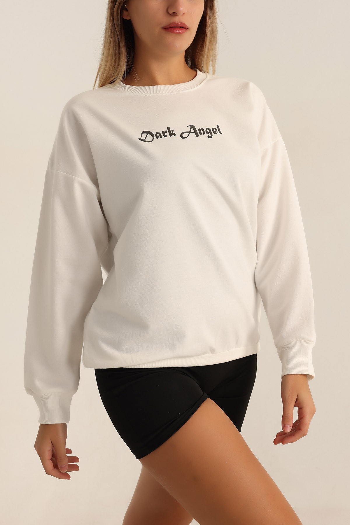 Beyaz Baskılı Oversize Bayan Sweat 199242