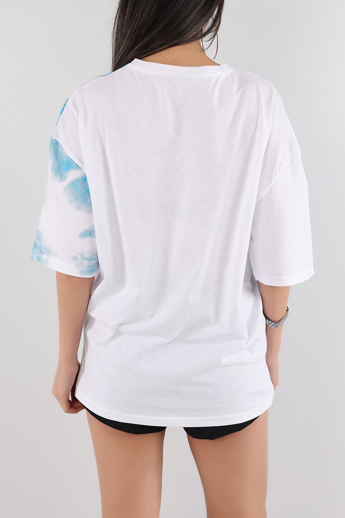 Beyaz Baskılı Oversize Bayan Tişört 166230