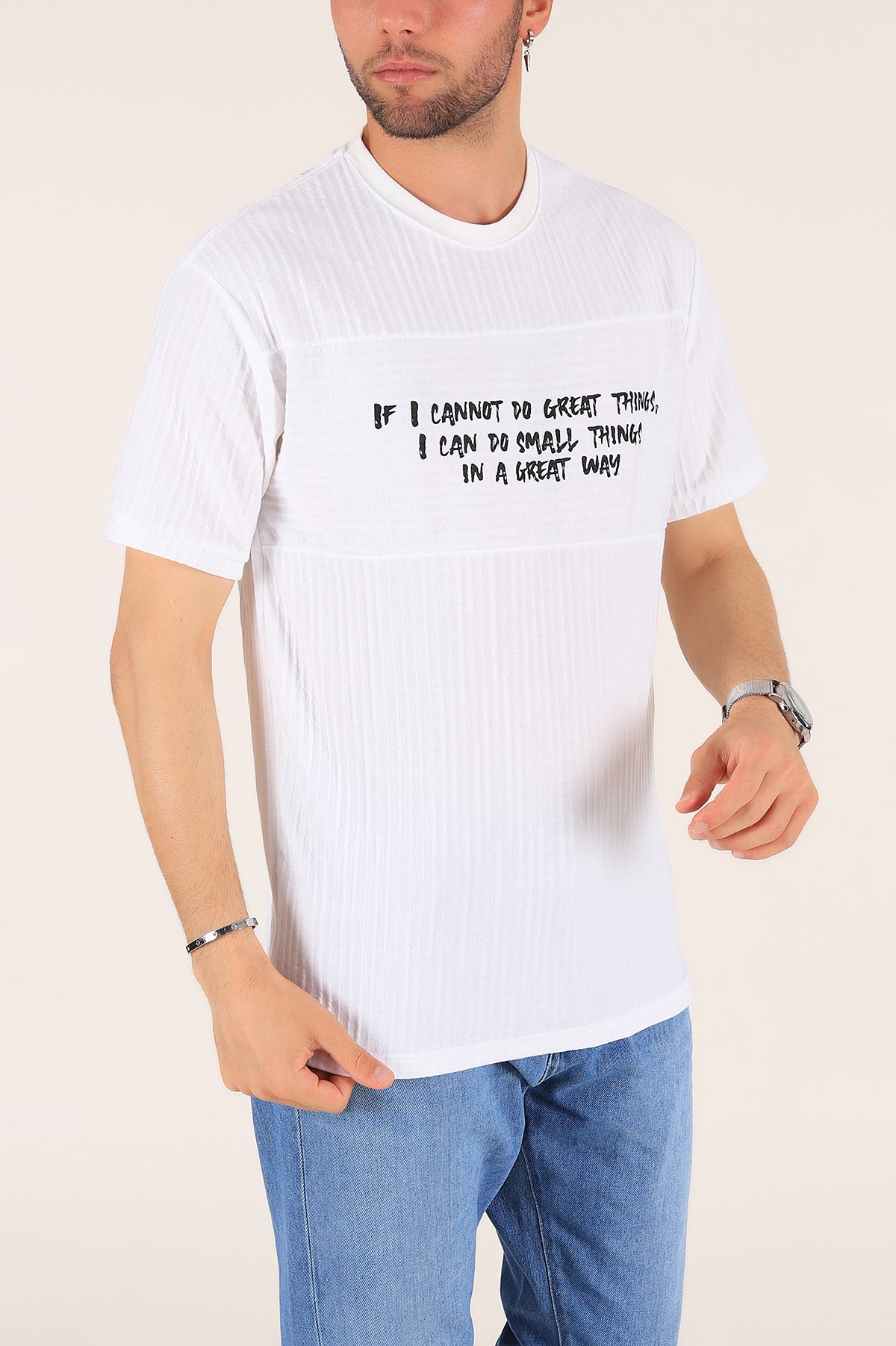 Beyaz Baskılı Oversize Erkek Tişört 177521