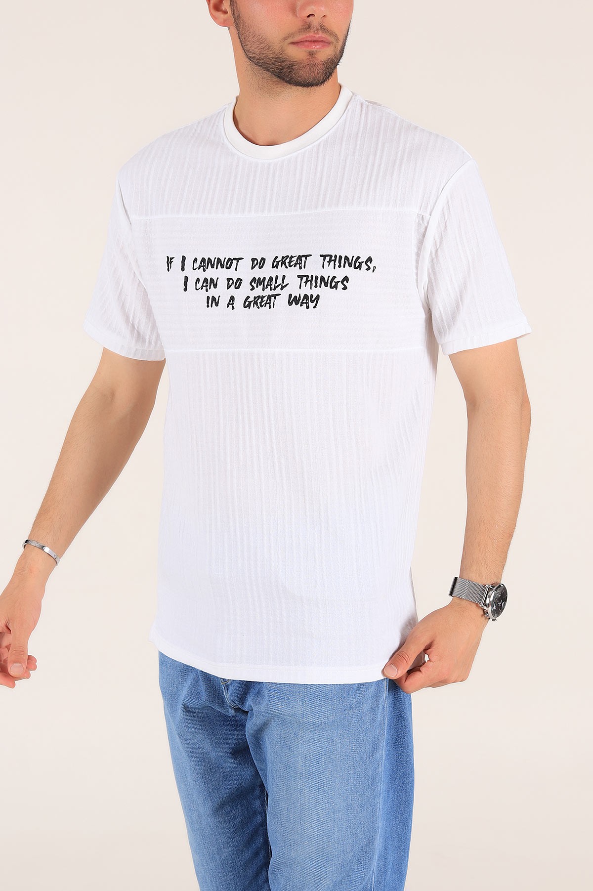 Beyaz Baskılı Oversize Erkek Tişört 177521